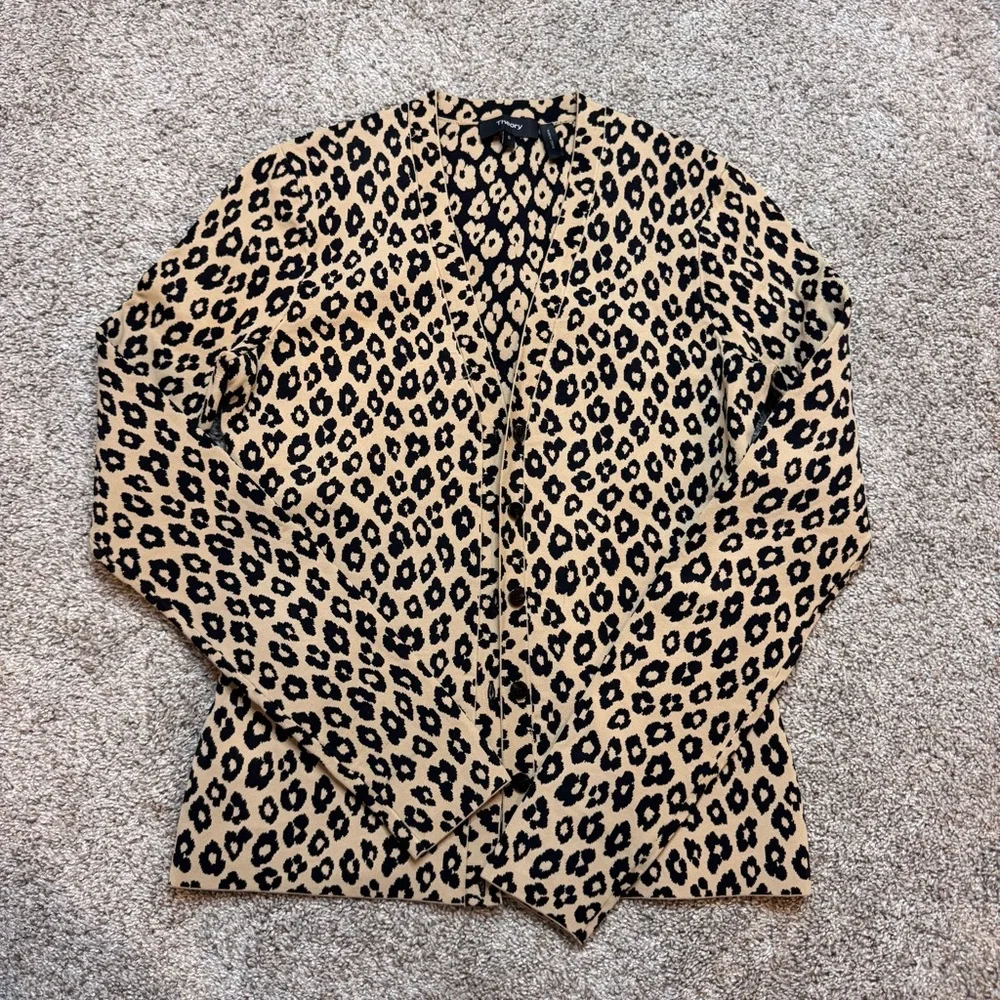 THEORY Glossed Leopard Print Cardigan Size S - Picture 2 of 4